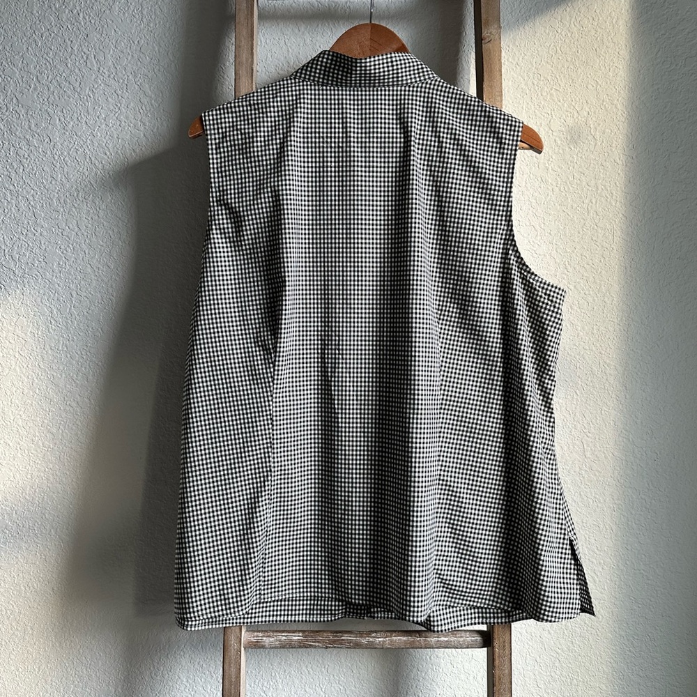 Talbots Black White Gingham Button Down Sleeveles… - image 6